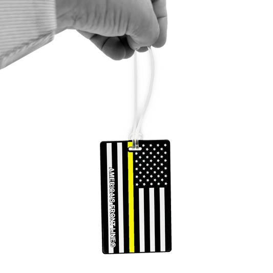 EL9-014A Thin Gold Line American Flag Yellow Luggage ID Tag Police 911 Emergency Dispatcher for suitcase Truck Driver Trucker