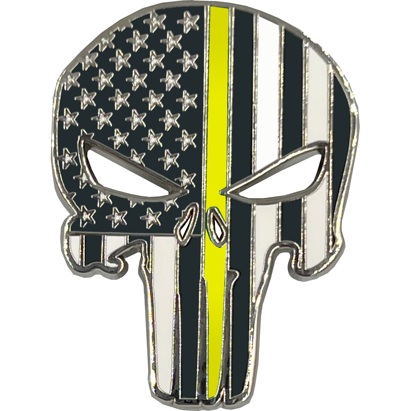 PBX-003-A Thin Gold Line American Flag Pin Police Emergency 911 Dispatcher with die-cut eyes yellow trucker and dual pin posts and deluxe locking clasps