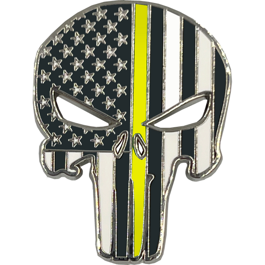 PBX-003-A Thin Gold Line American Flag Pin Police Emergency 911 Dispatcher with die-cut eyes yellow trucker and dual pin posts and deluxe locking clasps