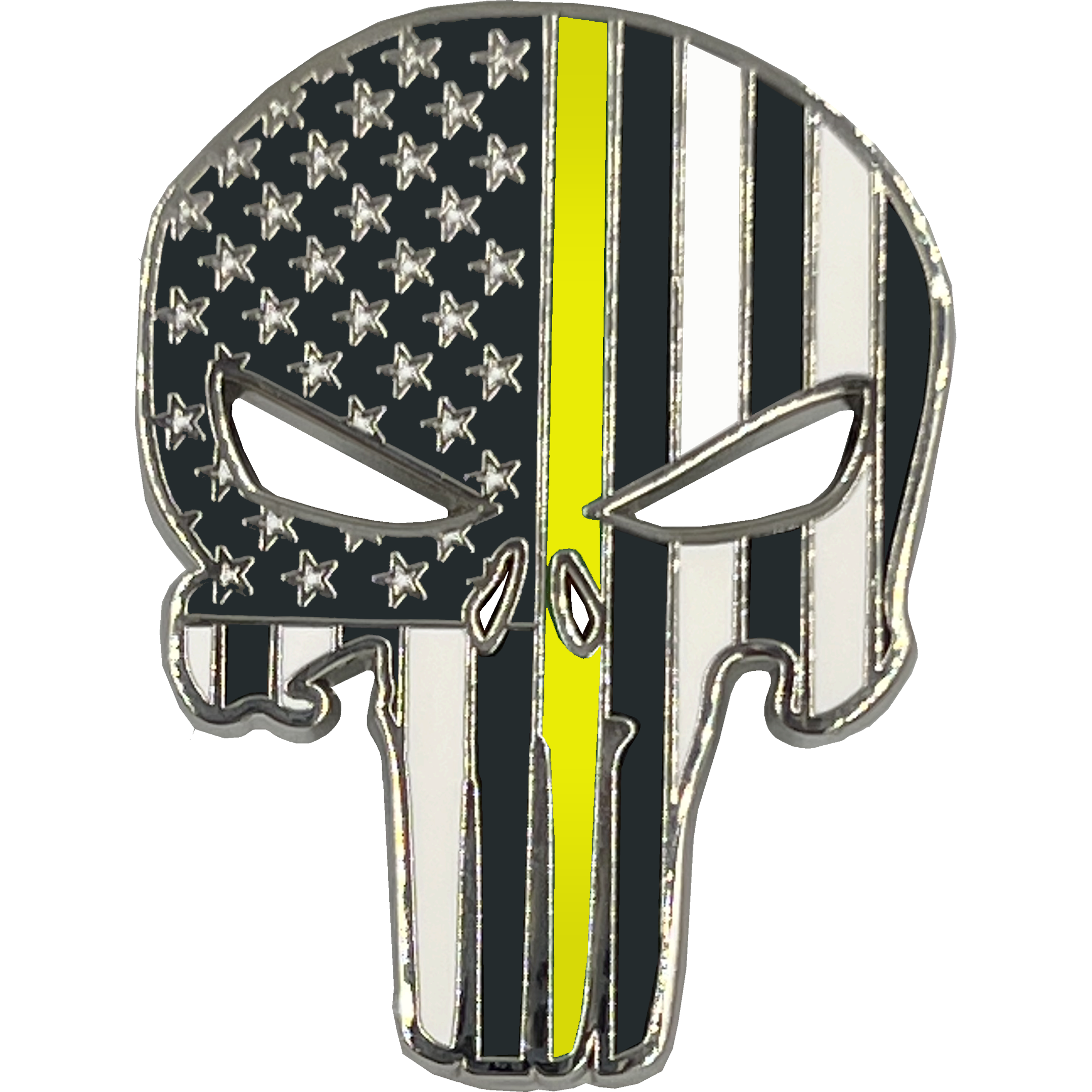 PBX-003-A Thin Gold Line American Flag Pin Police Emergency 911 Dispatcher with die-cut eyes yellow trucker and dual pin posts and deluxe locking clasps